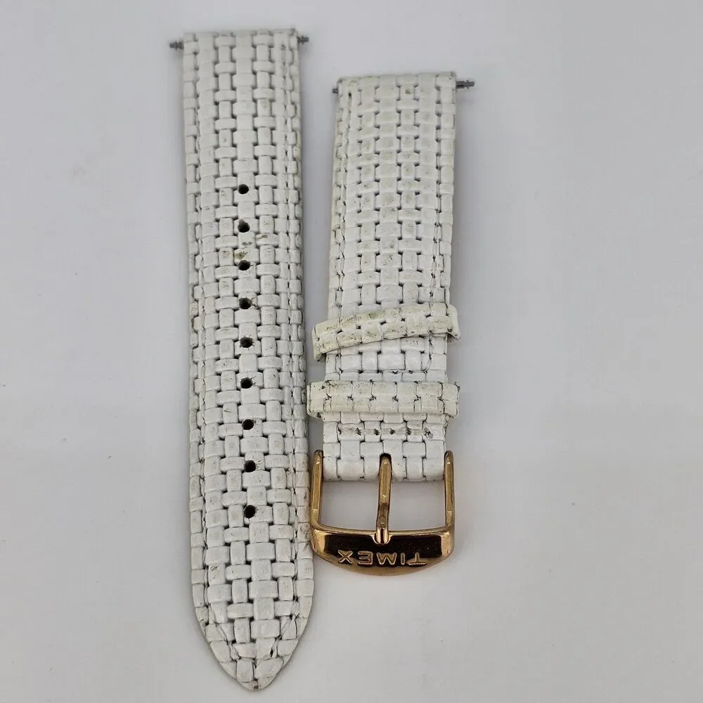 Timex 20MM White Leather Band‎ Straps Gold Buckle
